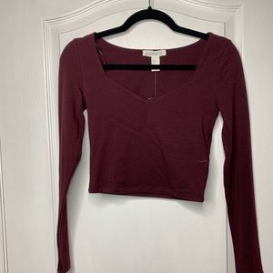 Burgundy Long Sleeve Crop Top